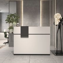 Rezeptionstheke Front Desk Empfangstheke Mit Beweglichen Regalen, Und Tresen, Abschließbare Schublade, Schwarze Bänder, Für Lobby Salon Weiß
