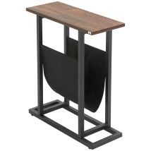 Table D'Appoint Bout De Canapé Avec Porte-revues Strucuture En Acier Design Industriel 49 X 19 X 55 Cm Noir Marron Foncé