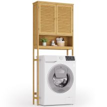 Meuble Pour Machine À Laver Bealife Avec 1 Compartiment Ouvert 2 Portes Étagères Réglables Ou Pour Wc Naturel 66 X 22.5 X 169cm