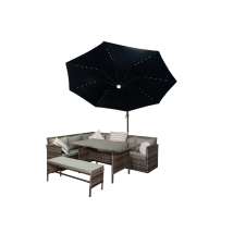 Yakoe - Roma 3m Garden Patio Parasol Outdoor Umbrella With Led Lights And Cross Base Grey