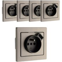 Lot De 5 Prises 2p+t + Usb Encastrable Inox Art'flat -