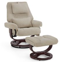 M Mcombo Relaxsessel Mit Liegefunktion, Lesesessel, 360° Drehbarer Fernsehsessel Mit Hocker, Mit Verstellbares Kopfkissen, Lendenkissen & Seitentasche