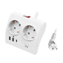 Multi-plug De Desktop Con 2 Prese Schuko E 2 Porte Usb-a E 1 Usb-c, De Interruttore On/off, 3680 W, Protezione Da Sovraccarico, Spina Schuko De 16 A E