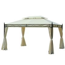 Gazebo 3x4m En Acier Double Toit 4 Tendes Latérales Crème Gardenino