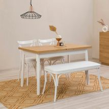 Table Extensible Blanche Plateau Effet Bois 120-153 Cm Arden