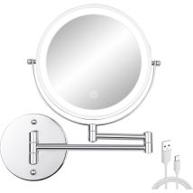 Miroir De Courtoisie Mural, 8 Pouces, Grossissement 1x/3x, Miroir De Rasage Double Face Pour Salle De Bain Avec Lumière Tricolore