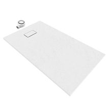 Smc Piatto Doccia 140 X 80 Cm, Piatto Doccia Piatto In Resistente Smc Con Superficie Antiscivolo E Effetto Ardesia/pietra Con Scarico Con Coperchio 