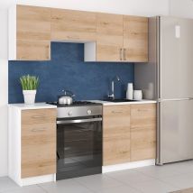 Küchenzeile LECO 180 – Eiche Artisan – 180 cm – 82 cm Höhe – 46 cm Tiefe – Hängeschränke und Unterschränke – Ideal für kleine Küchen