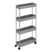 Carrito Auxiliar Con Ruedas, Carrito Cocina, Carrito De 4 Baldas, Carrito Estrecho, Para Baño, Cocina, 40 X 13,5 X 86 Cm, Gris