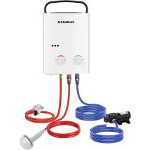 Camplux Scaldabagni A Gas Portatili 5l/min 10kw, Scaldabagni Istantanei A Gas Propano/butano - Ay132p43 - 30/37mbar - Bianco - Con Pompa Dell'acqua