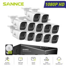 Sannce - 1080p 16ch Wired Cctv Camera System 12x 2mp Bullet Cameras, Remote Access Night Vision Security Camera System,2tb Hdd