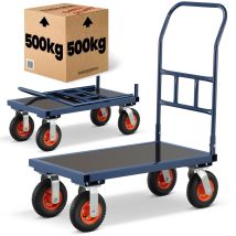 Transportwagen – 90 cm x 50 cm x 42 cm – Tragfähigkeit 650 kg – Robuster Metallrahmen – Klappgriff – 4 Räder – Ergonomisch