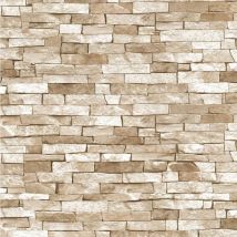 Ps - 3d Effect Brick Wallpaper Beige Natural Stone Slate Rustic Weathered Texture P+s