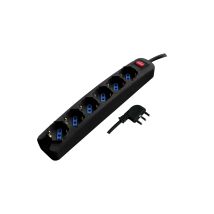 Multiprise À 6 Prises Schuko, Câble De 1,5 Mètre, Fiche Coudée À 90° 16 A, Interrupteur Lumineux, Noire - Alc-6-15