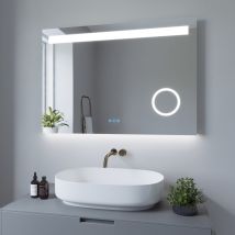 Badspiegel Mit Led Beleuchtung 100x70 Cm Badezimmerspiegel Mit 3-fach Vergrößerung Kosmetikspiegel Touch Lichtspiegel Wandspiegel Rasierspiegel 