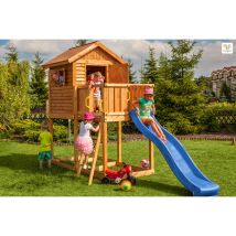 Fungoo - Spielhaus 'my House', Teak, Inkl. Rutsche, Haus Mit Holzdach Und Steuerrad