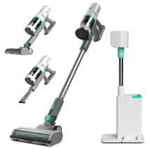 Haushof Aspirateur Balai Sans Fil 24kpa Avec Station Auto-vidage 2,1l, Brosse En V Anti-emmêlement Avec Led Verte Détection Poussière, Mode Nuit & 
