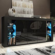 Eden Sideboard 164cm - Black With Gloss Doors & Led