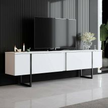 Fernsehschrank Dgridell, Ständer Für Wohnzimmerfernseher, Niedriges Wohnzimmer-sideboard, Tv-ständerbasis, 180x30h50 Cm, Weiß Und Schwarz - Dmora