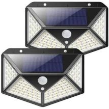 100 Led Solar Outdoor Lampe : 120° Wireless Wall Lighting With Motion Detector 2er Pack