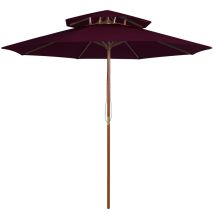 The Living Store - Sombrilla Doble Con Palo De Madera 270 Cm Rojo Burdeos 020008443