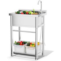 Yodolla Edelstahlspüle Freistehend, Einzelbecken-gewerbeküchenspüle Mit Kalt- Und Warmwasserhahn, Ablaufgarnitur & Ablage