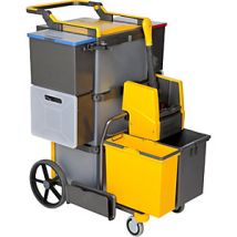 Carro de limpieza VERMOP SHOPSTER TREPPE SPRINT – 830 mm x 700 mm – Acero inoxidable – 2 cubos de 17 l y 10 l – Color amarillo y gris