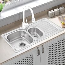 Jassferry 98x51 Cm Küchenspüle 1,5 Becken Einsatz, Umkehrbarem Abtropffläche Waschbecken
