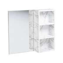 Beliani - Badezimmer Wandschrank Mit Spiegelschrank Weiß Spanplatte Marmoreffekt Melaminharzbeschichtung