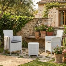 Lounge-set Für Den Außenbereich Jupiter, Gartenset Mit Kissen, Lounge-set Für Den Innenbereich In Rattan-optik, 100 % Made In Italy, Weiß