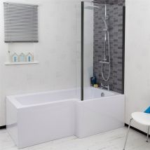 Ceramica - Bathroom L Shape Bath Black Shower Screen Rh Front End Panel White 1700mm