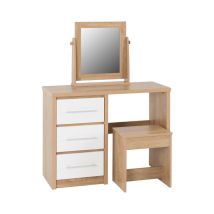 Seconique - Seville 3 Drawer Dressing Table Set - White High Gloss/light Oak Effect Veneer