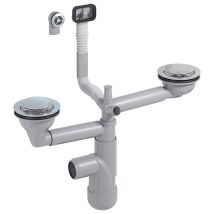 Flexloc Siphon, Platzsparend, Universal, Komplett Mit 1,5 Oder 2 Becken Inkl. Ablaufgarnitur, Magnetabdeckung Und 2 Überläufen Für Küchenspülen/