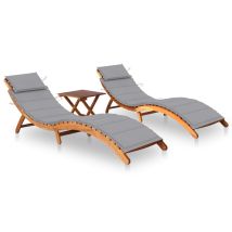 Set Di 2 Lettini Prendisole Sdraio Letti Da Giardino Mobili Da Patio Con Tavolo E Cuscini In Legno Massello Di Acacia 020012096