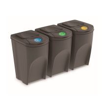 Set De 3 Cubos De Basura Keden Sortibox Papelera Reciclaje, Gris, Volumen 105l