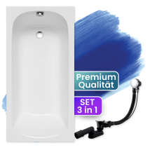Badland - Badewanne Rechteck 170x75, Ablaufgarnitur & Füßen Gratis - Komplettset 3in1 Original Acryl Wanne Premium Siphon - Made In Eu Classic