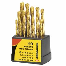 Juego de brocas HSS de titanio COGEX – 19 piezas – Grosor de perforación 1 a 10 mm