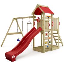 Parque Infantil De Madera Multiflyer Con Columpio Y Tobogán Torre De Escalada De Exterior Con Arenero Y Escalera Para Niños - Rojo - Rojo - Wickey