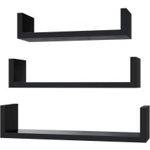 Songmics - Muro, Set Da 3, Parete, 30/35/40 Cm, Mensole Decorative, Portata Di 10 Kg, Per Soggiorno Studio Bagno Cucina, Nero Lucido Lws40bk, Legno 
