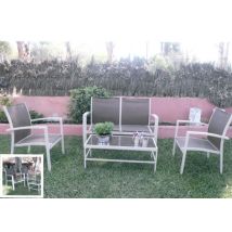 Conjunto de muebles de jardín Denia 4 piezas – Aluminio y textiline – Sofá de 2 plazas, sillones y mesa de centro