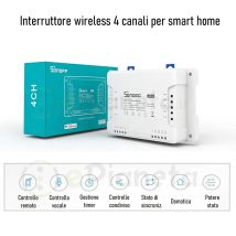 Interruttore Modulo Switch Wireless Per Controllo Remoto Luci Domotica 4 Canali Con Alexa Smartphone Sonoff 4chr3
