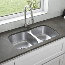 Kitchen Sink 2 Double Bowl Stainless Steel Inset Undermount Strainer Waste 785mm - Artikitch