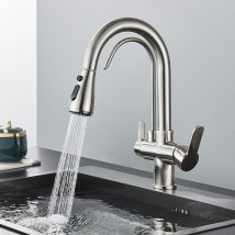 360 ° Rotating Kitchen Faucet, 3-way Kitchen Mixer With 2 Handles, Withdrawable Kitchen Shower, Hot And Cold Water Sink, Water Filter, Mixer Faucet - 
