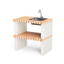 Movelar - Caballete Lateral Nazca Con Lavabo Y Grifo Para Barbacoa De Obra Prefabricada (blanco, Naranja - 86,5 X 58 X 58 Cm) - Uso En Exteriores