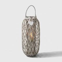 Farol Decorativo De Mimbre Y Vidrio Caroline - Gris