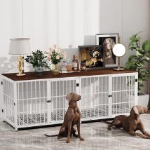 Xxl Hundekäfig Schrank Holz Hundebox Für Große Hunde, Hundehütte Hundehaus Mit Tischoberfläche, Weiß 107x71x81 Cm
