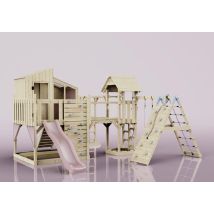 Polarplay Kinderspielturm Tammo aus Holz – Schaukel – Maximalgewicht 50 kg – Unbehandeltes Holz – Altrosa