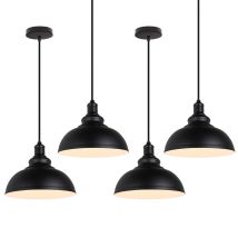 Vintage Pendant Light, Hanging Ceiling Lamp With Dome Metal Lampshade, Retro Industrial Chandelier For Kitchen Island (black & White, Ø29cm) 4pcs