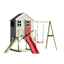Wendi Toys - Kinderspielhaus, Stelzenhaus 'elefant' Mit Veranda, Schauckel Und Rutsche, Holz / Rot
