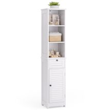 Bealife Mueble De Baño Con Base, 1 Cajón, 3 Estantes Y 1 Puerta, Estante Ajustable - 34 X 30 X 162,5 Cm